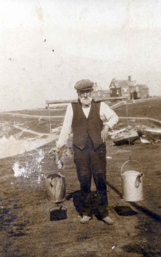 Simon Brown with yoke on Burton Beach, 1925